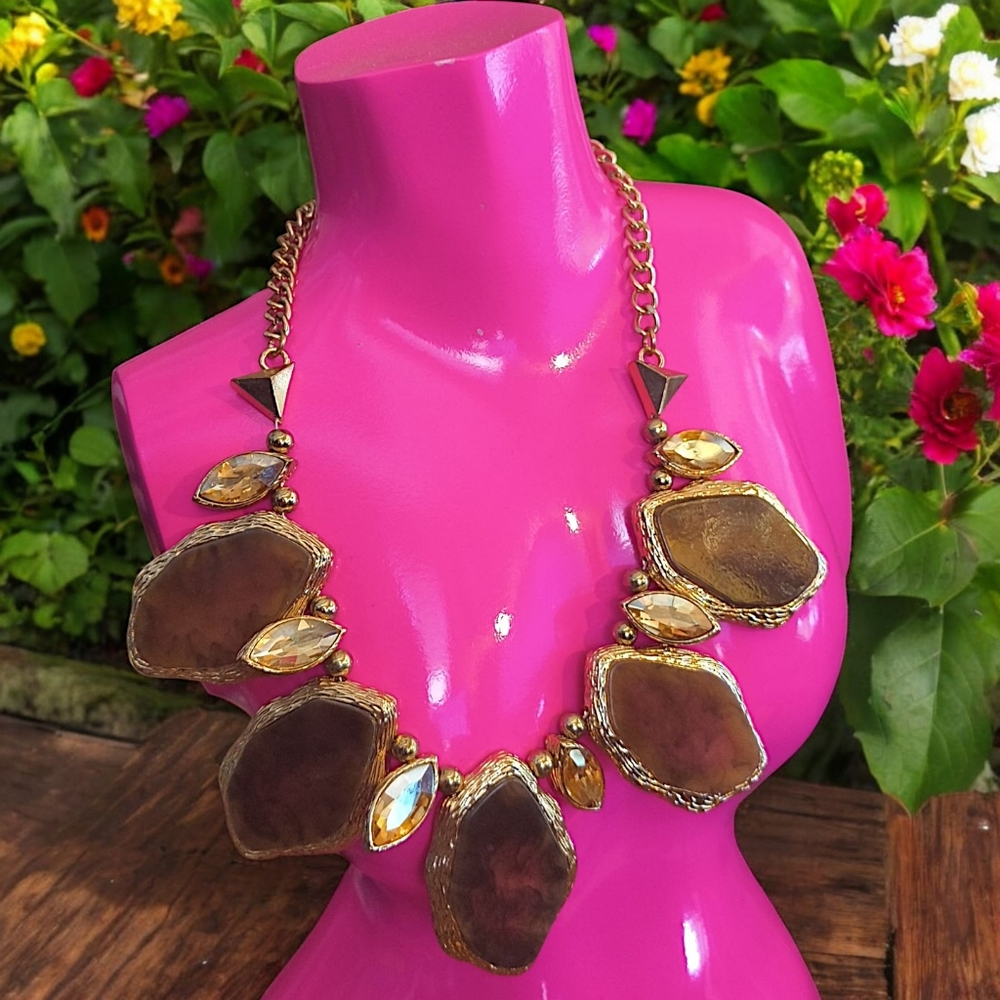 Amber Rhinestone Statement Necklace - image 1